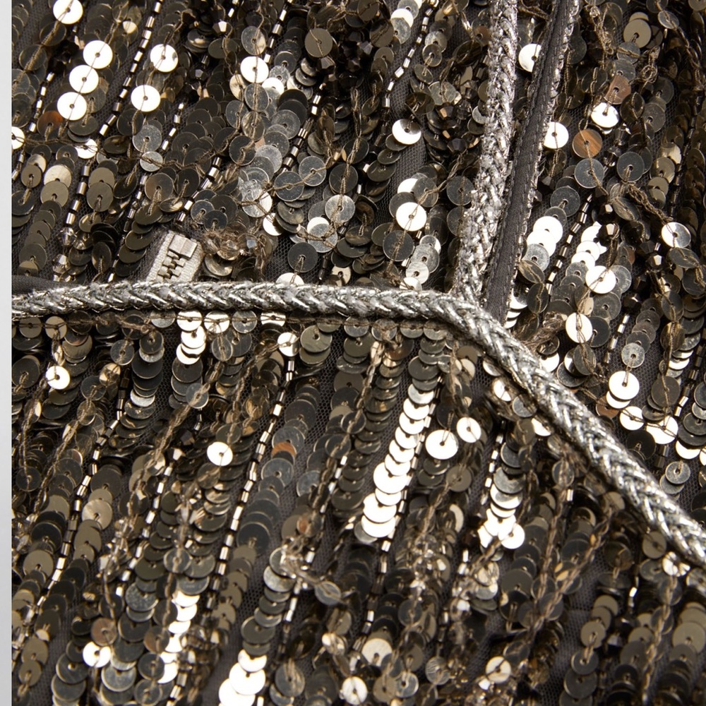 NWT Alice + Olivia Chicago Gunmetal Silver Sequin Fringe Flapper Mini Dress Sz 6 - Picture 13 of 17